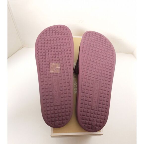 New! MICHAEL KORS Studded MK Logo Gilmore Slide Sandals Shoes Dark Berry - Picture 9 of 9